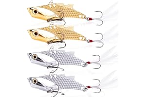 YONGZHI Fishing Lures Metal VIB Hard Spinner Blade Baits with Feathers Treble Hooks for Bass Walleyes Trout Fishing Spoons