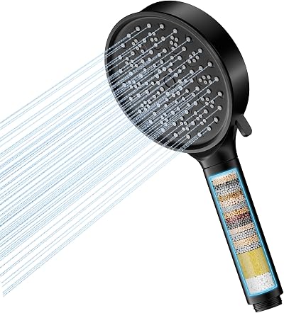 Cobbe Hard Water Filter Shower Head 6 Modes 20-Stage Filtration Black