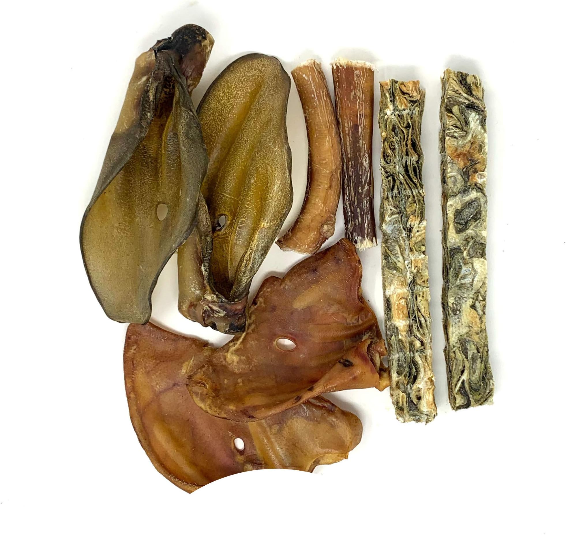 Dragonfly Products Mixed Variety Natural Dog Treat Packs for dogs: Pigs Ears, Buffalo Ears, Pizzles, Whitefish Jerky Bars (Power Chew Pack)