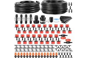ABAKUKU 164FT 190 Pcs Drip Irrigation Kit,Garden Irrigation System 1/4" 1/2” Blank Distribution Tubing Watering Drip Kit Automatic Irrigation Equipment for Garden Greenhouse, Flower Bed,Patio,Lawn (164 FT)
