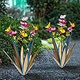 TOMBABY Garden Outdoor Butterfly Enlarge Thickened Wind Resistant Metal Agave Garden Art Metal Plant Country Sculpture Statue Decorations Ornaments Artificial Waterproof Butterflies(Blue 2pcs)