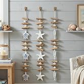 Yerliker 3 Pcs Coastal Driftwood Wall Decor Nautical Beach Hanging Decor with Sea Turtle Starfish Fish & Seashells Ocean Wood