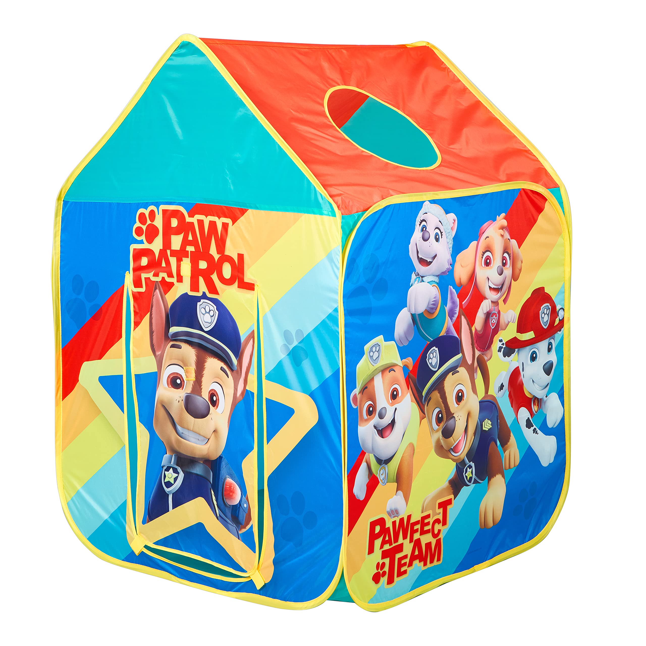 Official Paw Patrol Pop Up Tent Kids Play Tent, Indoors and Outdoor Use Wendy House with Marshall, Chase, Rubble and Skye, 102cm x 72cm x 72cm