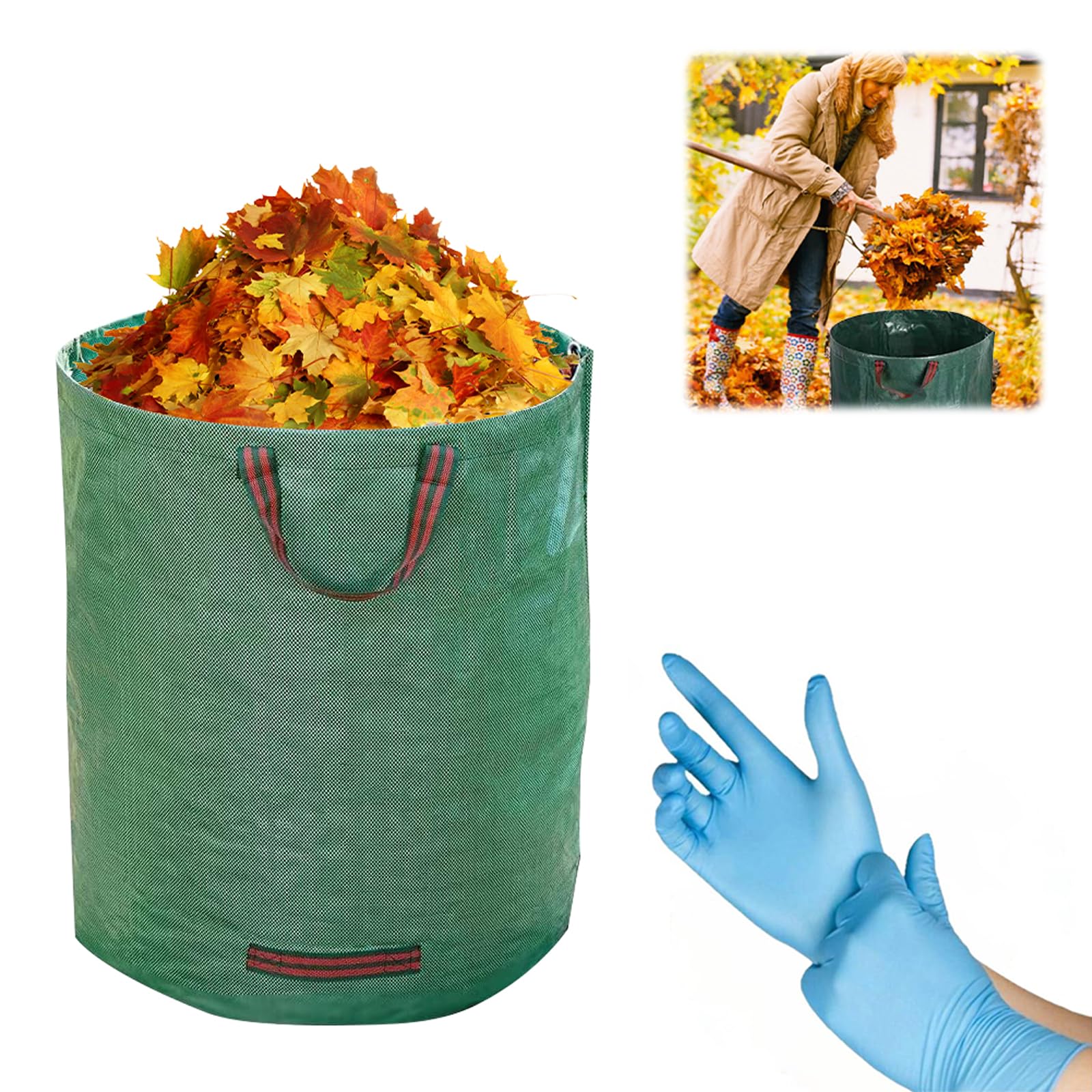 Heavy Duty Garden Bag,Garden Waste Bag,Reusable Garden Sacks with Handles,Outdoor Garden Yard Trash Bag,Foldable Camping Recycling Bag for Leaf, Trash, Debris,Strong Handles,Easy to Maneuver,60 L