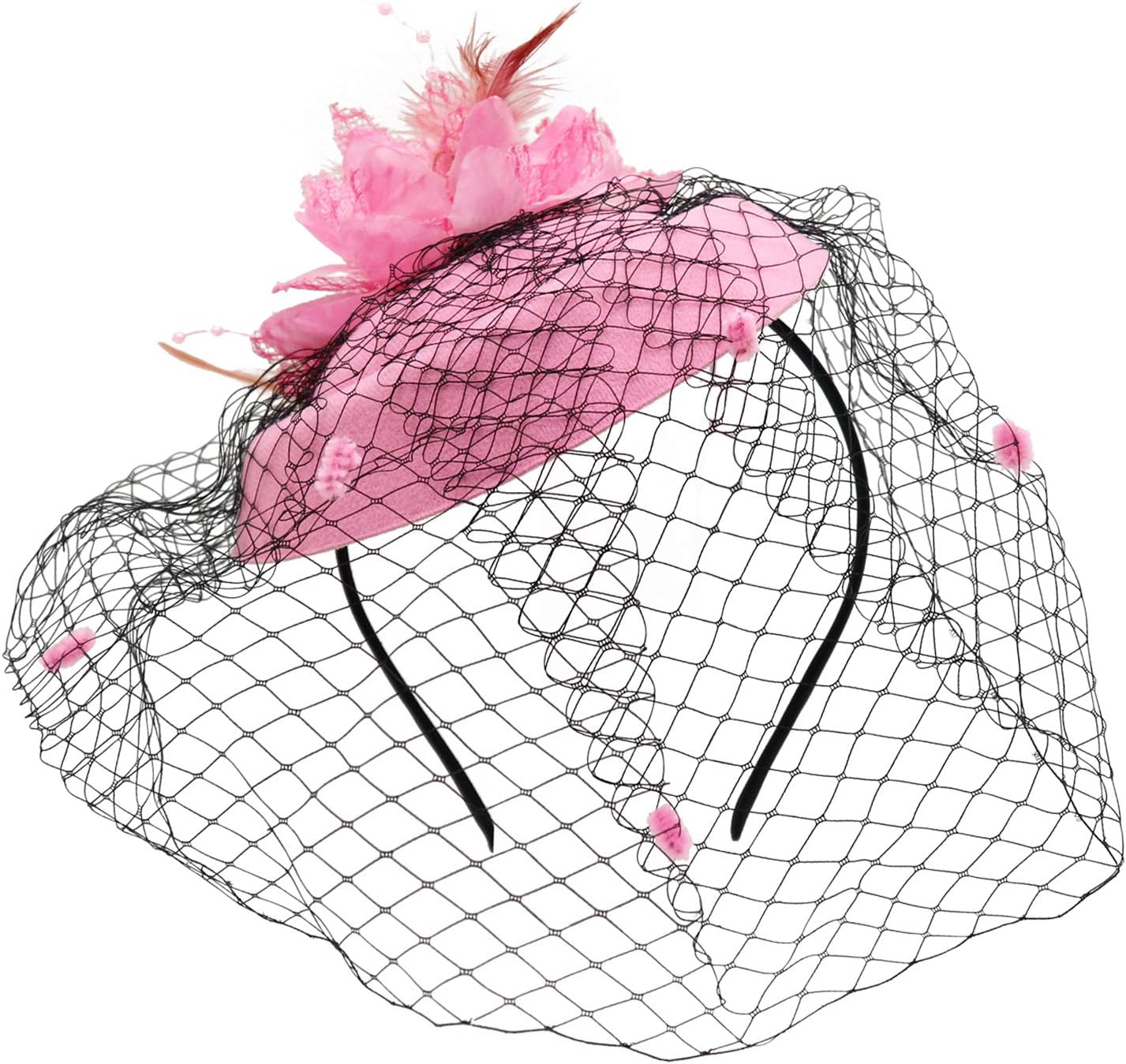 Wheebo Fascinator Hat Flower Feather Mesh Veil Wedding Tea Party Derby Cocktail Hat Headwear for Women Lady Girls