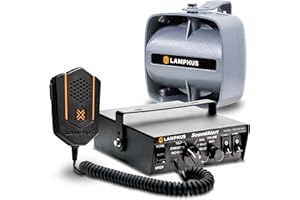 LAMPHUS SoundAlert 12V 100W Police Siren PA System Kit [120-130dB Compact Speaker] [2 x 16A Aux Switch] [Hands-Free Air Horn] [PTT Mic] [Radio Rebroadcast] Warning Emergency Siren for Vehicle Tow Truck Van RV