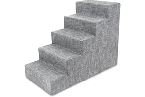 Best Pet Supplies Dog Stairs & Steps - Foam Steps for Small Dogs & Cats, Non-Slip Indoor Balanced Pet Step Support, Dog Ramp, No Assembly, Ash Gray Linen, 5-Step (22.5-inch Height)