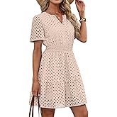 RUMIA Womens Dresses 2026 Summer V Neck Eyelet Lace A Line Short Dress