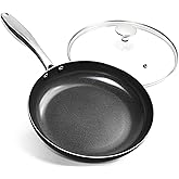 MICHELANGELO Ceramic Frying Pan - 10 Inch Frying Pan Nonstick with Lid, Non-Toxic Skillet with Stainless Steel Handle, Nonstick Skillet, Black