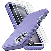 MXX for iPhone 16 Plus Case, Heavy Duty 3-Layer Rugged Cover with Tempered Glass Screen Protector, Shockproof Dustproof Anti-Drop Full Body Protection (6.7") – Light Purple