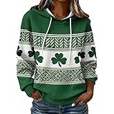 symoid St Patricks Day Shirt Women Funny 3D Shamrock Hoodies Drawstring Patrick's Sweater Irish Pullover Top with Pocket
