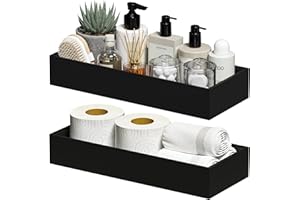 Greatseas Black Toilet Paper Storage, Bamboo Toilet Tank Tray for Bathroom Organizers and Storage, Deep Toilet Tank Basket Topper Stackable Box Wood Vanity Tray for Counter Decor, 15" x 6" x 2.5"