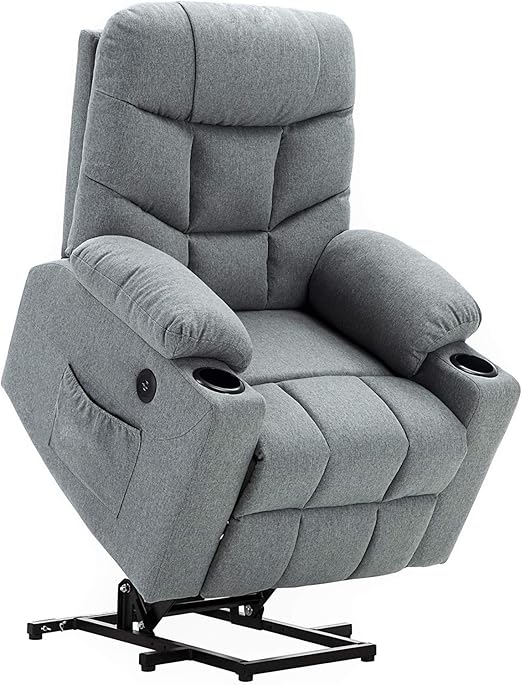 Amazon Com Mcombo Electric Power Lift Recliner Chair Sofa For Elderly 3 Positions 2 Side Pockets And Cup Holders Usb Ports Fabric 7286 Light Grey Kitchen Dining