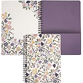 Steel Mill & Co Cute Floral Mini Spiral Notebook, 8.25" x 6.25" Journal with Durable Hardcover and 160 Lined Pages, Purple Vine Ditsy