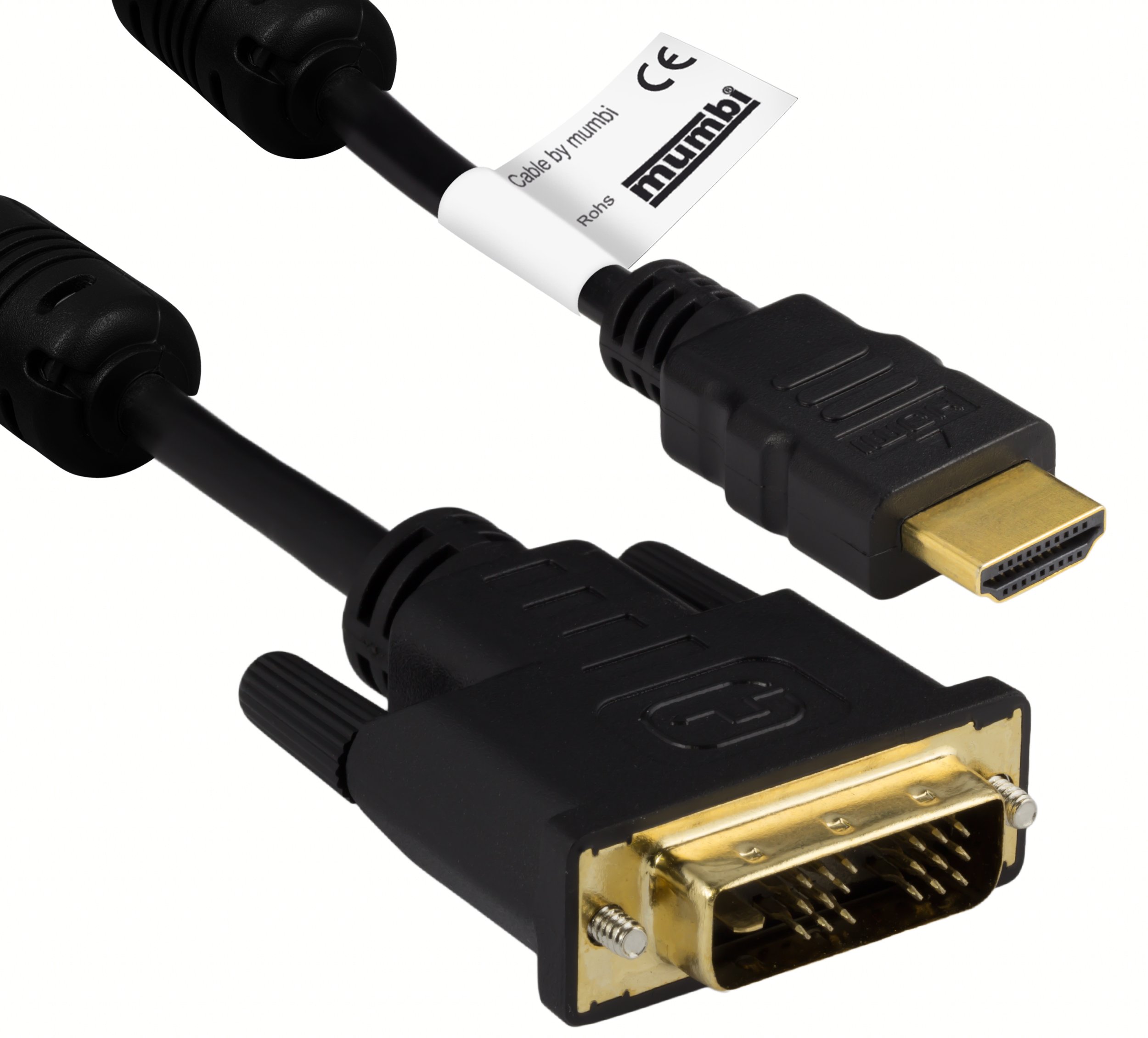 mumbi 07676 HDMI/DVI Cable 19-Pin HDMI-A Male to 18+1 DVI Male Double Shielding HDTV up to 1080p Gold-Plated Contacts 10.0 m Black