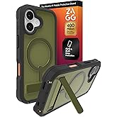 ZAGG Rainier Case with Kickstand for iPhone 17 - Green Sea Kelp, Graphene 22ft (7m) Drop Protection, Lanyard Attach Points, MagSafe, Wireless Charging Compatible, 2-Piece Design, Phone Case