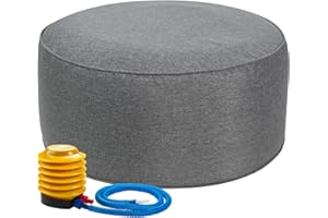 FUNHOME Inflatable Stool Ottoman Footrest with Handle, All Weather Footrest Seat with Foot Pump D20 xH9, Water Repellent Footstool Pouf for Home Patio Garden and Camping Use-Dark Grey