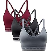 ANGOOL Strappy Sports Bra for Women, Longline Medium Support Yoga Bra Wirefree Padded Sports Bra with Adjustable Straps
