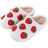 Tellrain Women Slippers Cute Pattern Strawberry Slippers Warm Soft Bedroom Shoes Fuzzy Closed Toe Sandals Non Slip House Bedroom Slippers