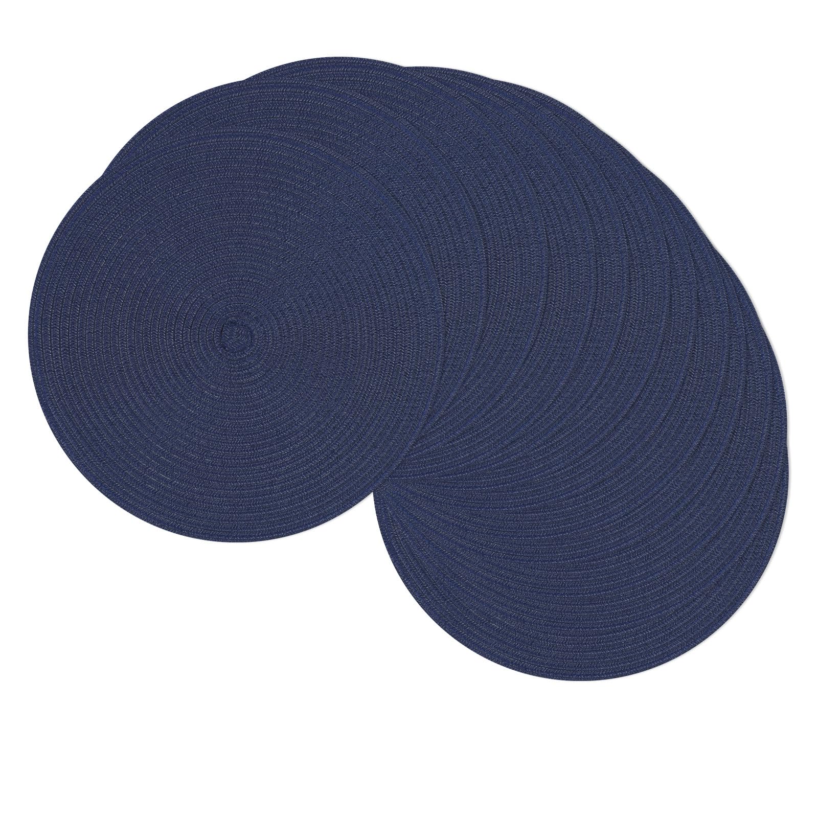 Photo 1 of SHACOS 15 inch Navy Blue Round Placemats Set of 12 for Dining Table Woven Braided Circle Place Mats Kitchen Placemat Washable Table Mats