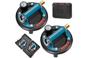 Zautool Glass suction cups, Heavy Duty Vacuum Suction Cup with Metal Handle and Brass Pump for Granite & Glass Lifting, Hand-held Lifter with Pressure Gauge, 480lbs Load Capacity(2 PACK)