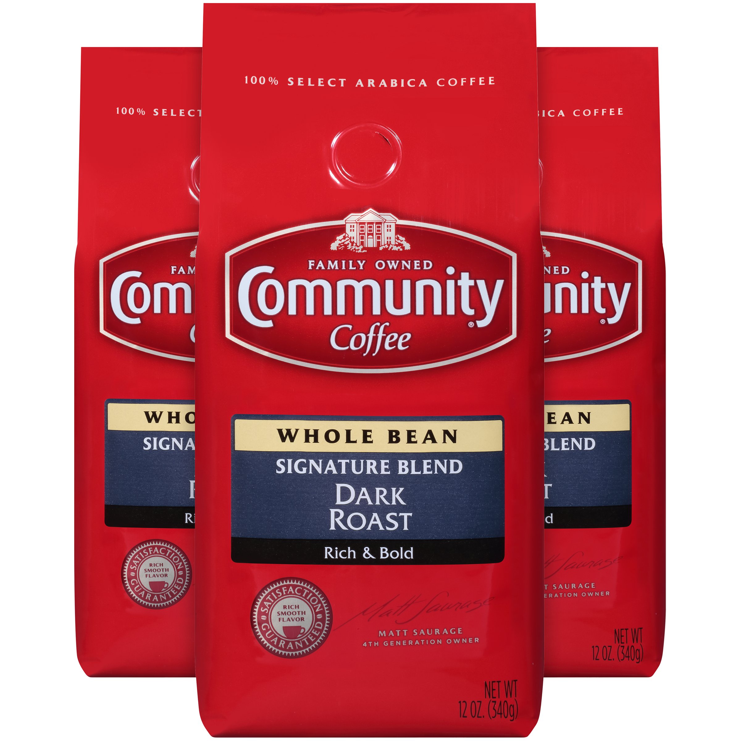 Community Coffee Signature Blend Dark Roast Premium Whole Bean 12 Oz