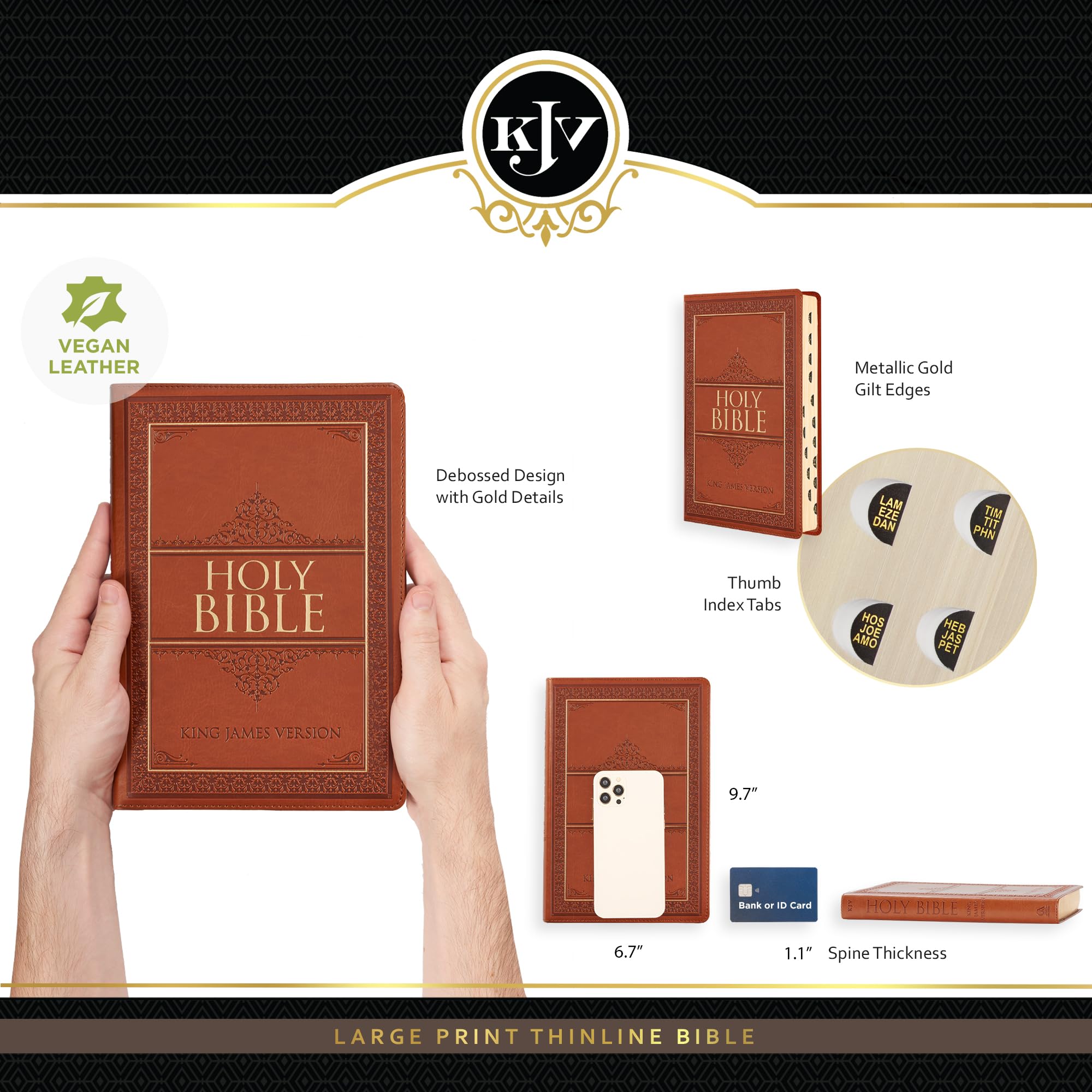 KJV Holy Bible, Thinline Large Print, Tan Faux Leather w/Thumb Index and Ribbon Marker, Red Letter, King James Version