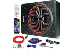 Seventour 10" 1000W Slim Under Seat Powered Car Subwoofer Enclosed, Car/Truck Audio Sub Built in Amplifier Package amp Combo,