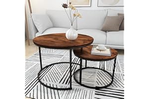 Round Nesting Coffee Table Modern Nesting Side Set of 2 End Table for Living Room Balcony Garden, etc.,Round Wooden Accent Co