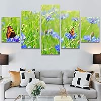 SIGNWIN 5 Panel Canvas Wall Art Modern Art Bee Butterfly Colorful Contemporary Insects Multicolor Photography for Home Decorations Ready to Hang - 60