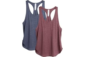 icyzone Women's Racerback Workout Athletic Running Tank Tops Loose Fit (Pack of 2)