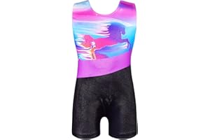 Domusgo Gymnastics Leotards for Girls Sparkly One Piece Sleeveless Biketards with Shorts