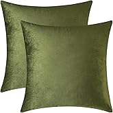 Mixhug Set of 2 Cozy Velvet Square Decorative Throw Pillow Covers for Couch and Bed, Moss Green, 18 x 18 Inches