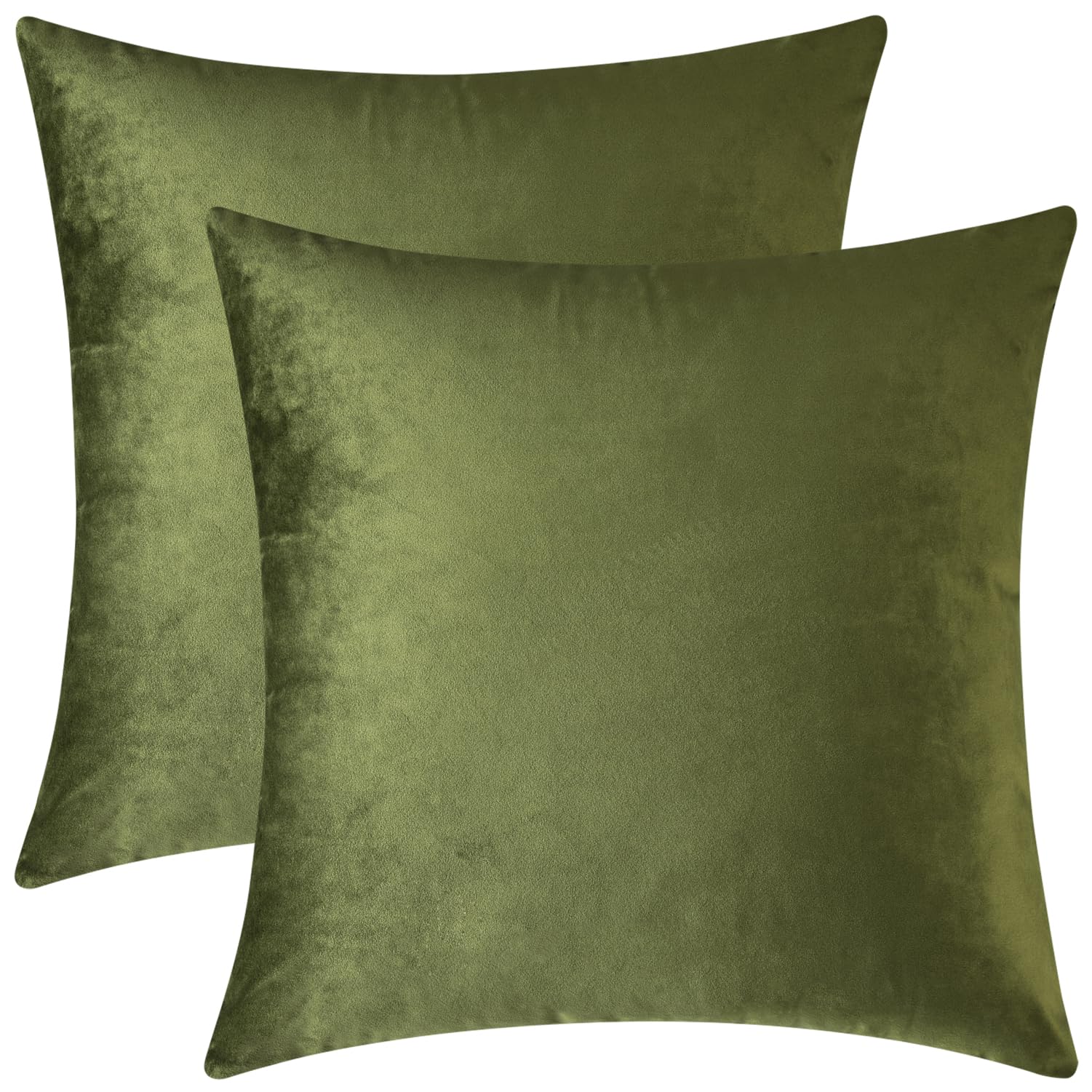 Photo 1 of Mixhug Set of 2 Cozy Velvet Square Decorative Throw Pillow Covers for Couch and Bed, Moss Green, 18 x 18 Inches