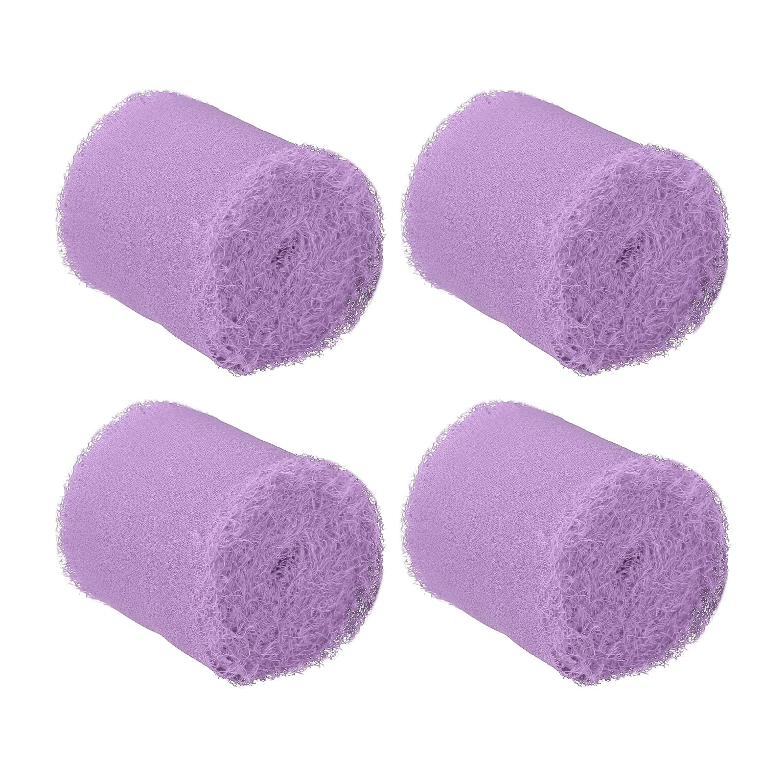 M METERXITY 4 Rolls Chiffon Ribbon - Handcrafted Tassel Silk Tape Frayed Edges Apply to DIY Decor Bridal Bouquets Wedding Cards Present Packaging (1.5 in x 5 Yard, Purple)