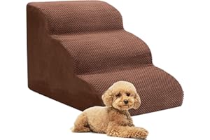 HEEYOO Dog Stairs for Small Dogs, 3 Tiers High Density Foam Dog Ramp, Extra Wide Non-Slip Pet Steps for High Beds Or Couch, Soft Foam Doggie Ladder for Dogs Injured, Older Pets, Small Cats