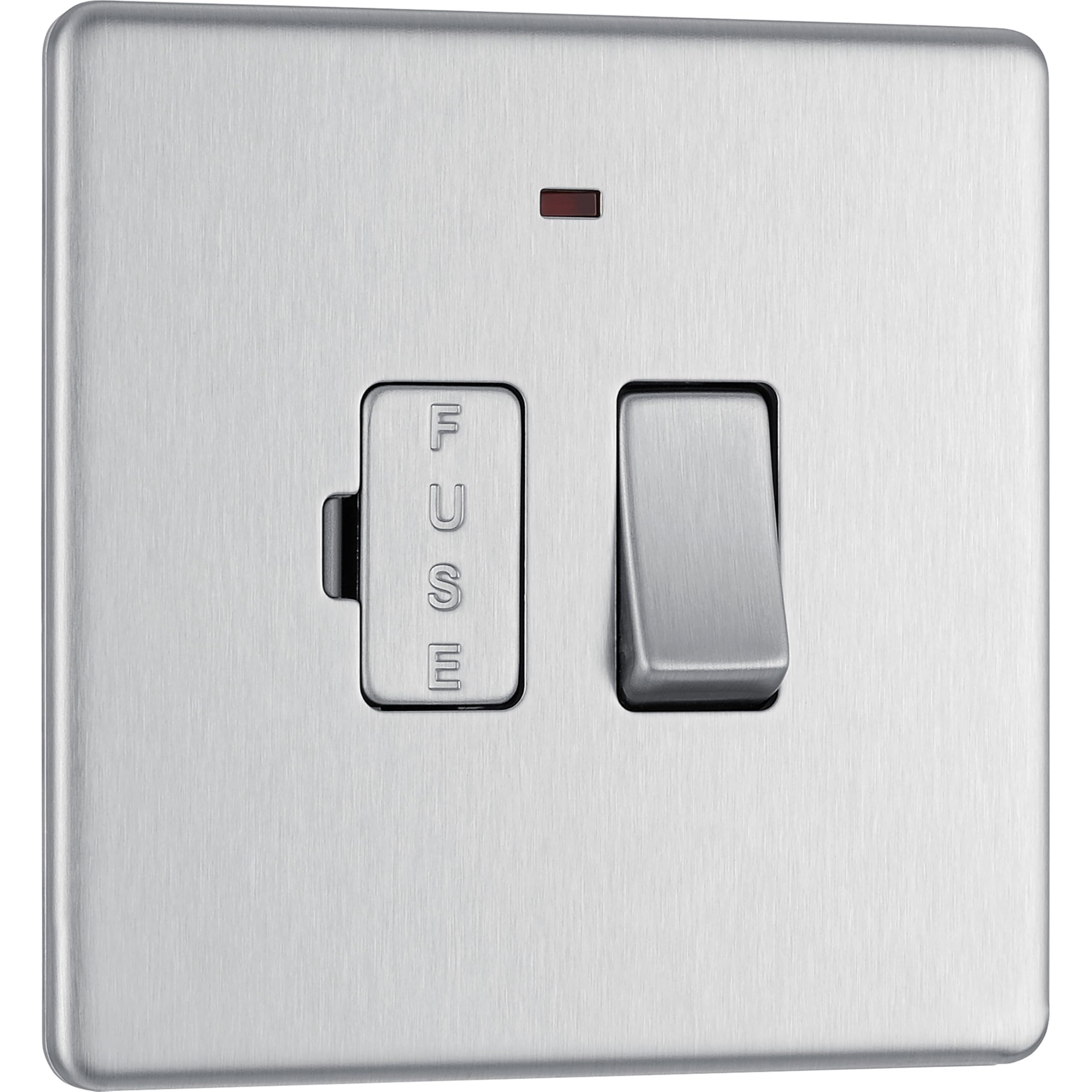 BG Electrical Switched Fused Connection Unit with LED Power Indicator, Fused Spur Switch, Double Pole, Screwless Front Plate, Slim Profile, Premium Flatplate, Brushed Steel, 13A, FBS52