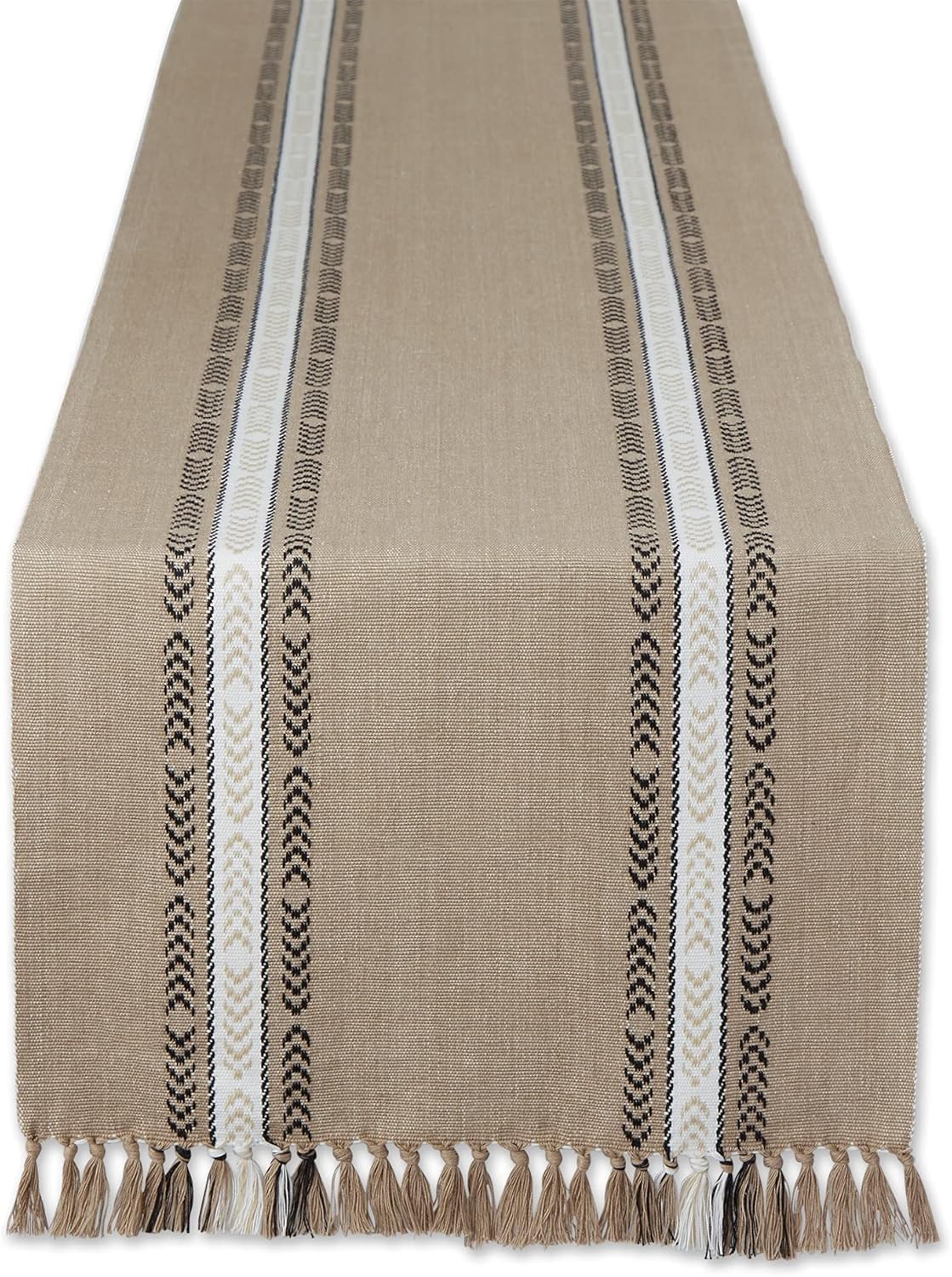 DII Everyday Collection Tablecloth with Fringes and Stripes, Cotton, Stone, Table Runner, 14 x 108 cm — image 1