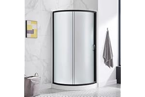 OVE Decors Breeze 32 in. Corner Shower Sliding Door, With Included Base, Frosted Glass and Black Finish