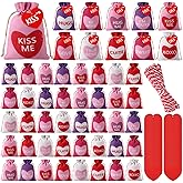 Sweetude 50 Pcs Valentine's Day Burlap Gift Bags with Heart Tag 4 x 6 Inch Small Drawstring Bags Conversation Heart Bag Reusable Goody Treat Pouches for Candy DIY Crafts Wedding Favors Party