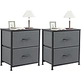 Sweetcrispy Nightstand Set of 2 with 2 Storage Drawers, 20" Height Small Bed Side Furniture End Table, Wooden Top Fabric Cabinet Kids Mini Dresser for Bedroom, Closet, Entryway, College Dorm