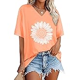 Oversized Tshirts for Women V Neck Short Sleeve Summer Casual Basic Loose Tops