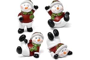Gift Boutique Christmas Snowman Figurines Table Top Decor, Mini 3.5" Resin Sitting Laying & Standing Tabletop Decoration for Home Desk Shelf Fireplace Mantle Winter Holiday Party Supplies - Set of 4