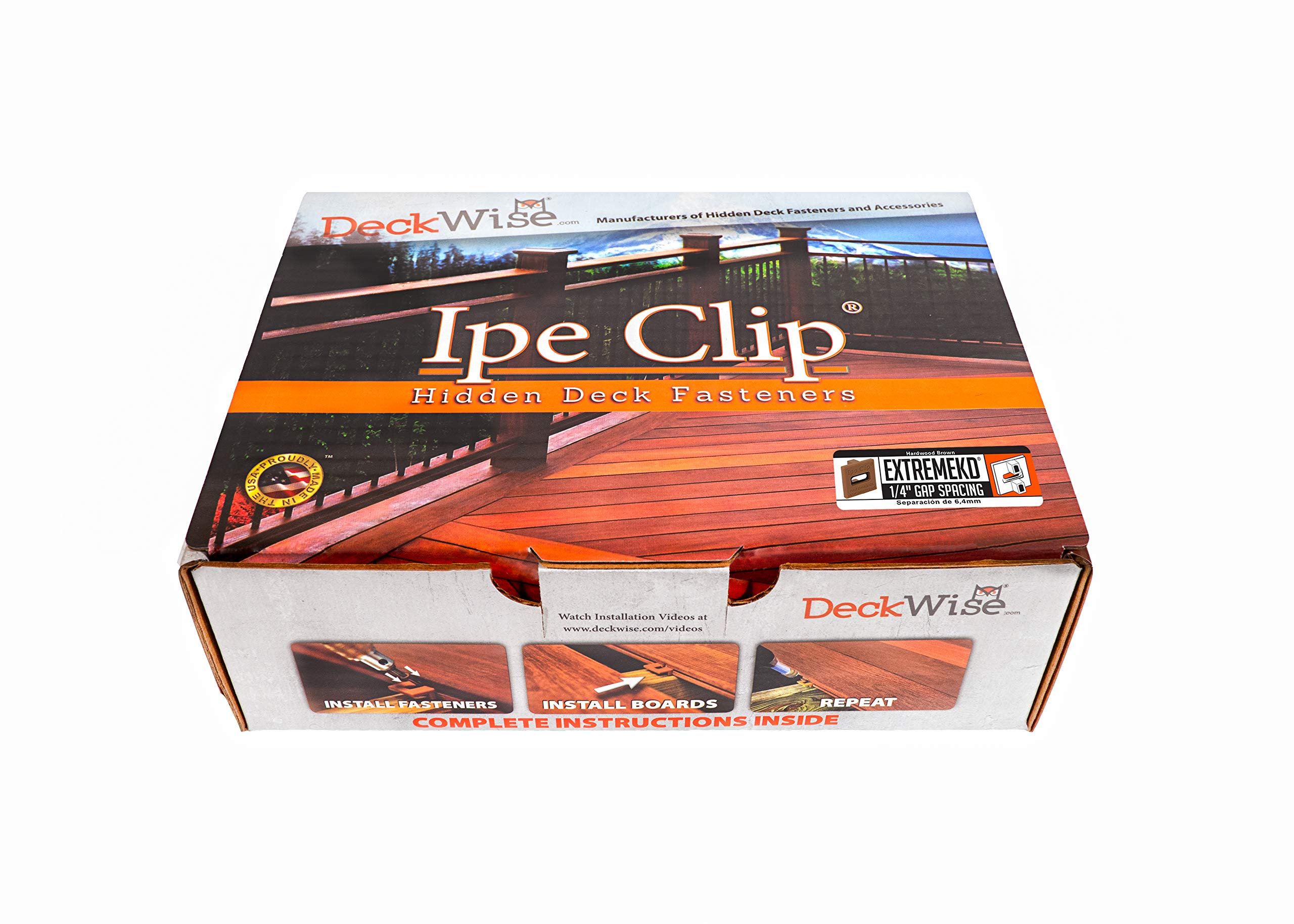 Photo 1 of DeckWise (Brown) Ipe Clip EXTREMEKD Hidden Deck Fasteners, 1/4" Spacing, Stainless Steel Black #8x2 Trim-Head Screws for 100 Sq. Ft. of KD Hardwood, Thermal or Composite Decks (175 ct. Kit)