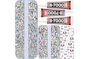 WORTHOFBEST 7500Pcs AB Crystal Iridescent Rhinestones Flatback with b7000 Gem Glue for Crafts Clothes Clothing Crafting, Stones Flat Back Rhinestones for Fabric Shoes Tumblers Shirt, AB Diamonds 2/3/4/5mm Mix