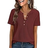 ANRABESS Women Waffle Knit Tops Short Sleeve Henley Shirts Dressy Casual Blouse 2026 Spring Fashion Outfits Trendy Clothes