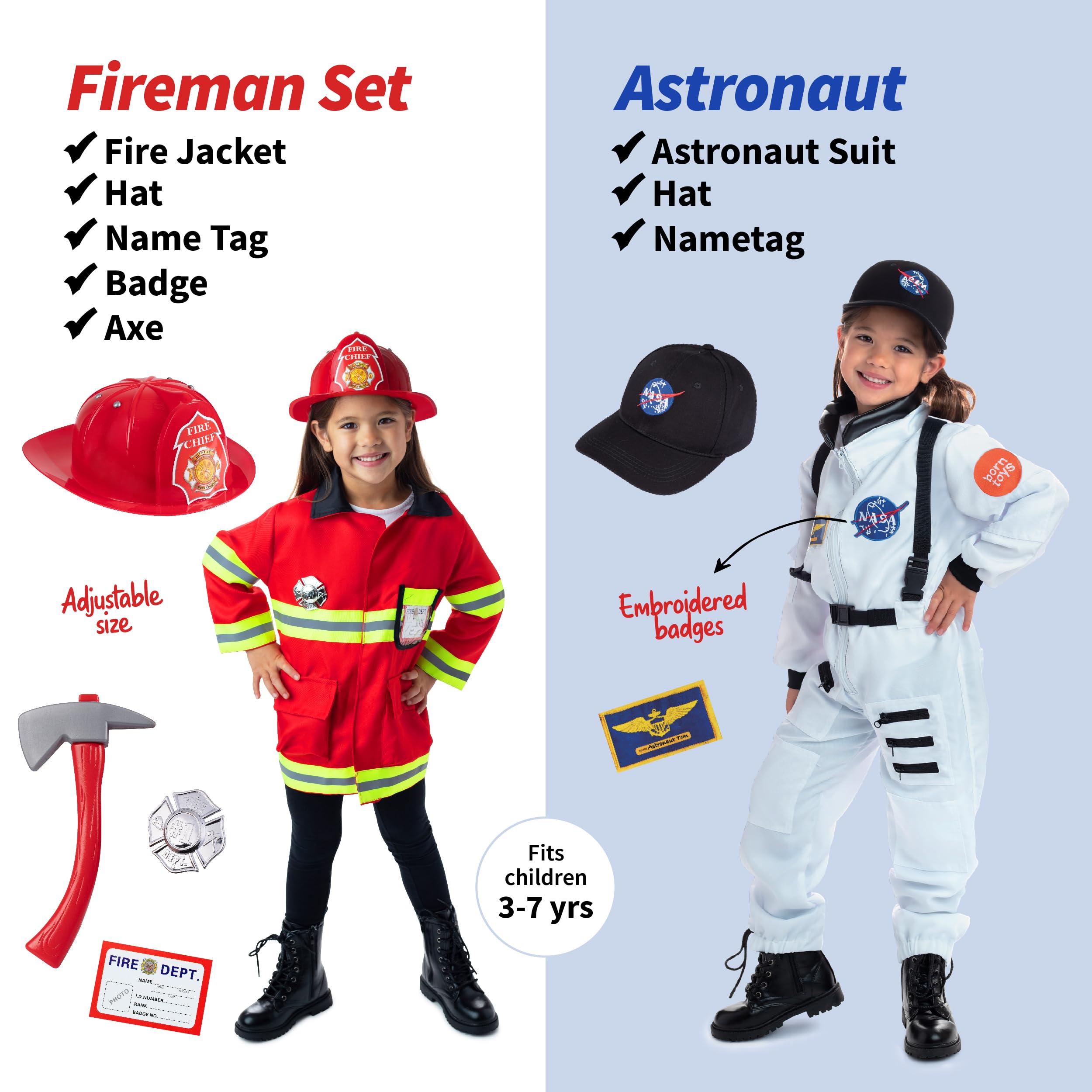 Born Toys Dress Up Clothes for Little Girls 4-6, Washable Toddler Costumes for Kids Pretend Play 3T-4T