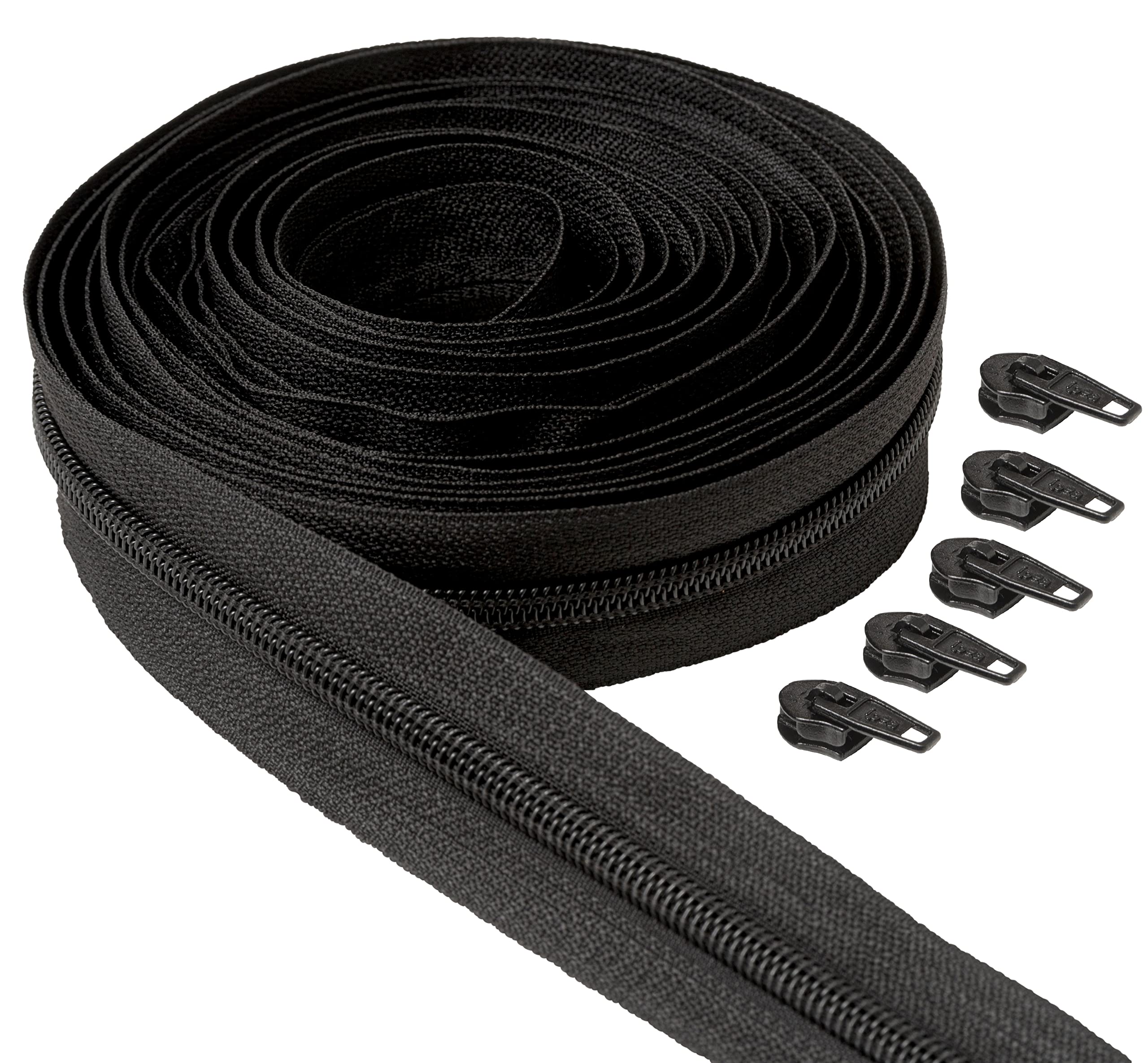 IPEA Continuous Zip 5 Meters Long + 25 Metal Sliders - Chain Size #5 - Made in Italy - Nylon Zippers - Zip - Cut to Sewing by the Metre - Width 30 mm - Black