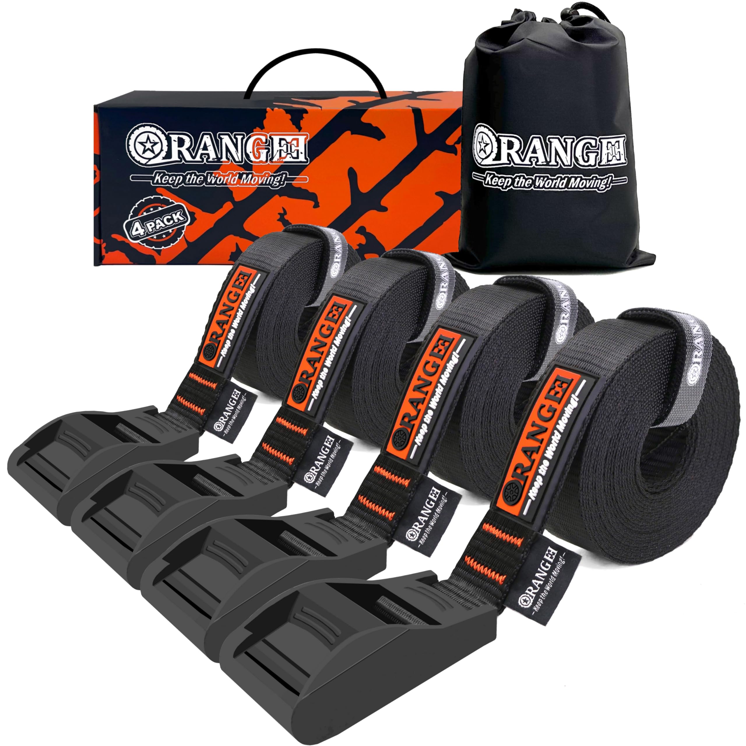 Photo 1 of ORANGEE® 4 Pack 'No Scratch' Cam Buckle Tie Down Strap for Surfboards, Kayaks, SUP Paddleboards, Canoes, Snowboards - 15FT Long & Silicone Protective Cover On Buckle (1,100LB Break Strength Per Strap)