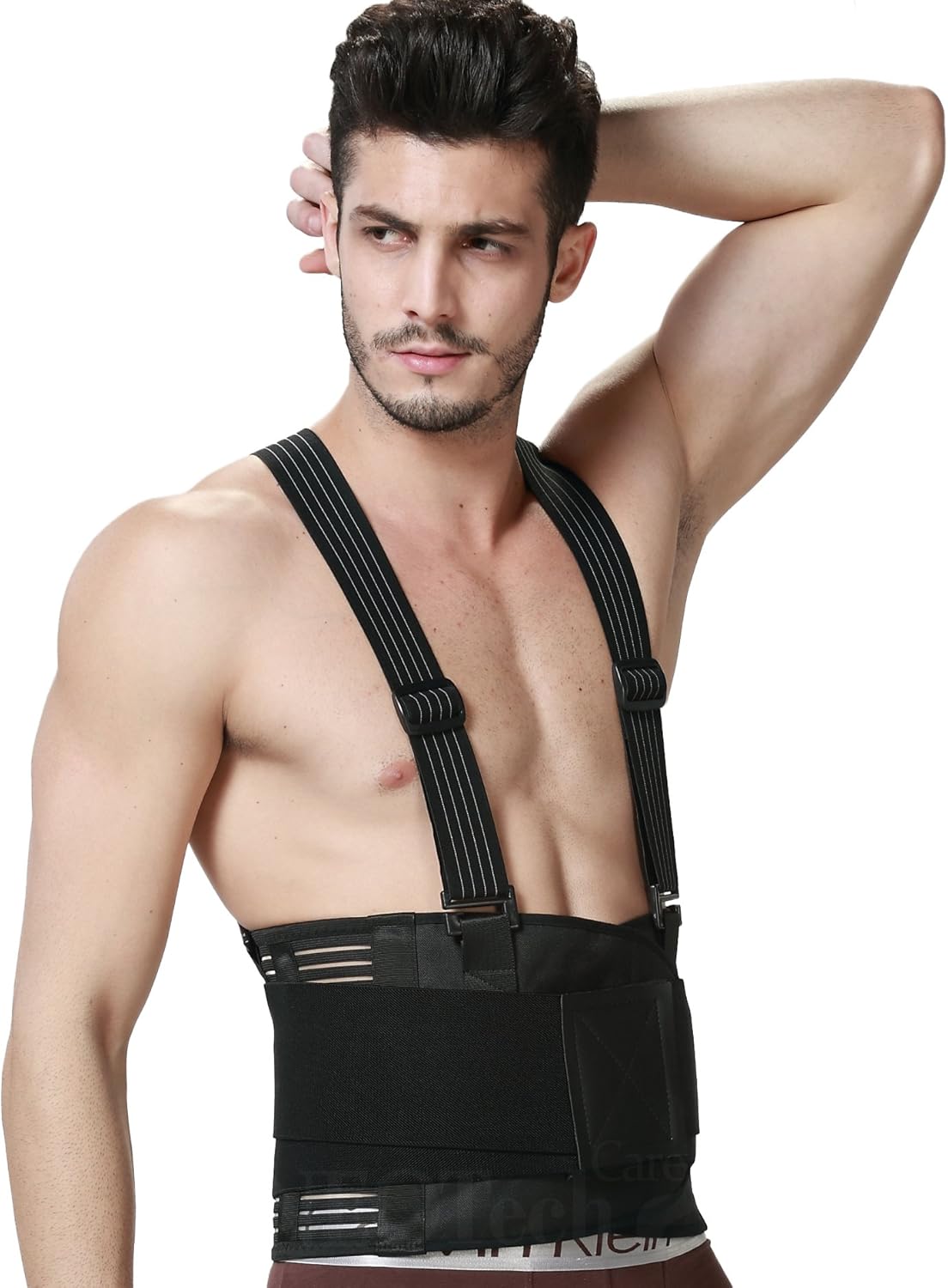 NeoTech Care Adjustable Back Brace Lumbar Support Belt with Suspenders, Black, Size L: Health & Personal Care